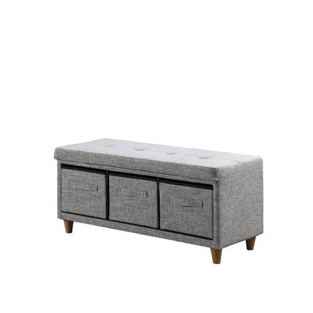 ORE INTERNATIONAL ORE International HB4805 17.5 in. Appleby Slate Gray Tufted Bench with Storage Basket Drawers HB4805